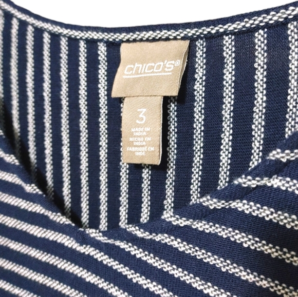 Chico's Blue Spliced Stripe High Low 3/4 Sleeve Top Women Size Extra Large XL - Picture 7 of 11